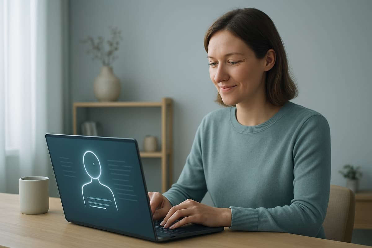 Nutzerin verwendet PrompTexa am Laptop